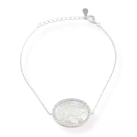 Pulseira de Nossa Senhora de Guardalupe de Pérola com Bordas Cravejadas de Zircônias - 17cm