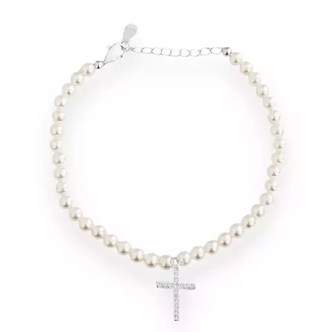 Pulseira Pérola com Pingente de Cruz