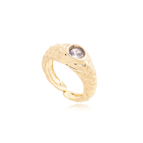 Anel de zircônia trabalhado - ouro