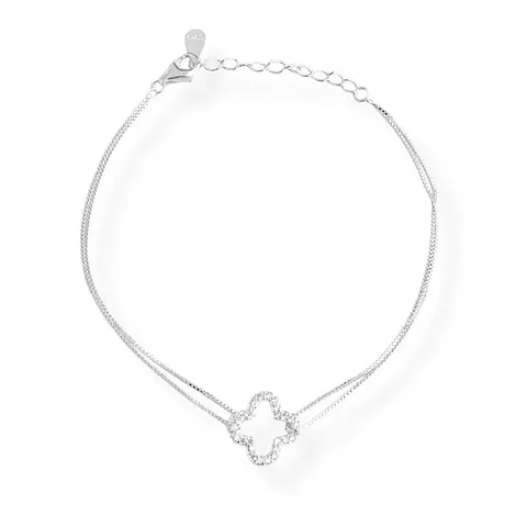 Pulseira Dupla Corrente Trevo Vazado Cravejado