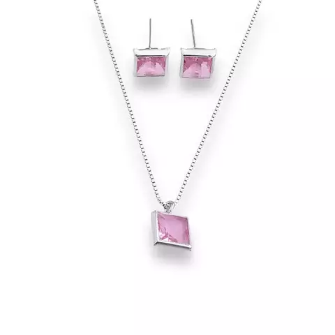 Conjunto em prata 925 em zircônia quadrada