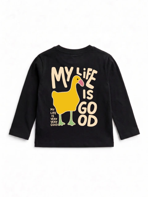 Camiseta manga longa infantil preto My Life is Good - costas