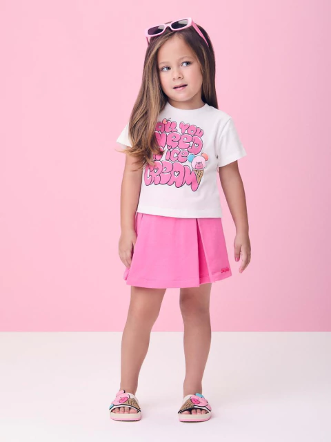 CONJUNTO BLUSA URSO E SHORT SAIA ROSA MOMI - comprar online
