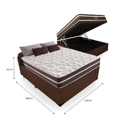Cama Box Baú Casal 138 Tecido Sintético Marrom com Colchão Little Angel - Bello Box - Mola Superlastic 62x138x188cm - Mb Outlet Moveis