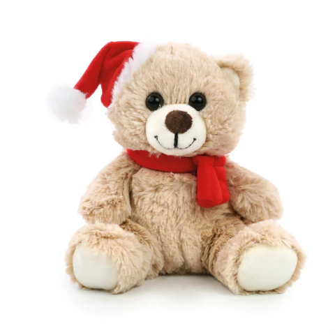 URSO DECORATIVO COM CACHECOL E GORRO VERMELHO E BEGE 16CM REF:1040075