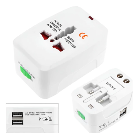 Adaptador Enchufe Universal Viajero Turismo 2 Usb