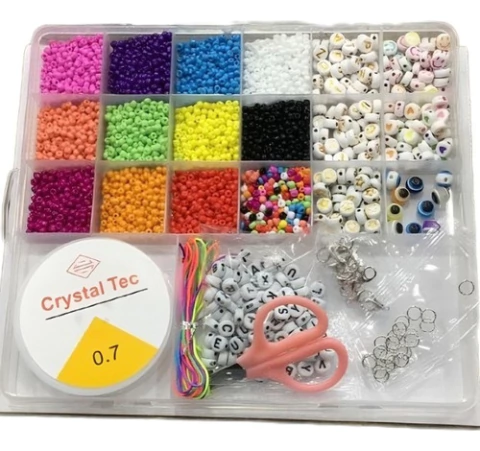 Kit Mostacillas Pulseras Bijouterie Estuche Tanza Tijera