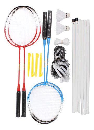 Set Badminton 4 Raquetas 2 Plumas Red Soporte Bolso