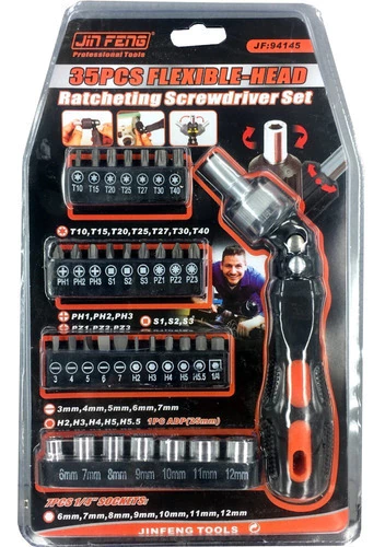 Juego Destornillador Ratchet Flexible Con Puntas 35pcs