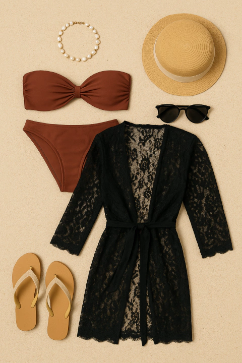 Kimono longo de renda bordado cashmer