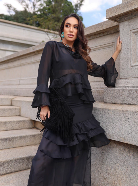 Bata de chifon babado Cod:001 - comprar online