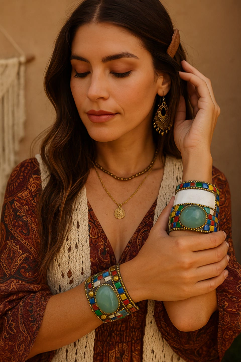 Bracelete Largo de resina com pedras - comprar online