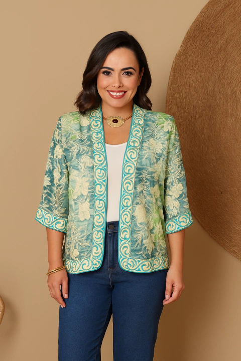 Kimono Seda estampa com verde Cod:Leila - comprar online
