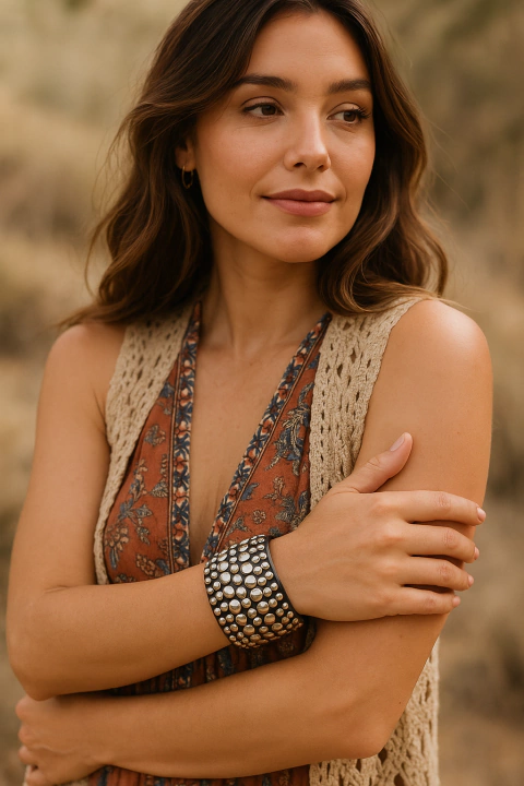 Bracelete Largo com tacha prata - comprar online