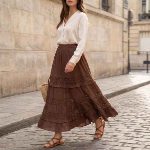 Saia longa Boho com renda Cod: - comprar online