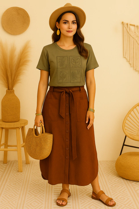 Saia midi visco linho Cod:40 - comprar online