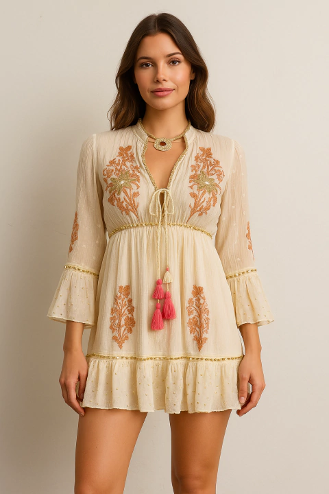 Vestido Boho Ofwhite curto Cod:8028 - comprar online