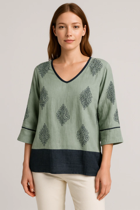 Bata visco linho bordada Cod:Leda