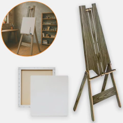KIT Cavalete para Tela De Pintura MDF Linheiro Natural + 1 Tela 20x30
