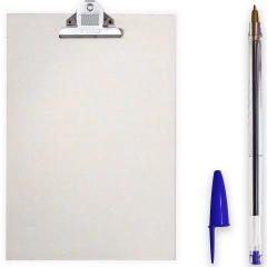 KIT - Prancheta Prendedor Metal Branco Oficio + Caneta BIC