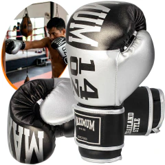 Luva de Boxe e Muay Thai Maximum OZ Preto e Prata Power Face