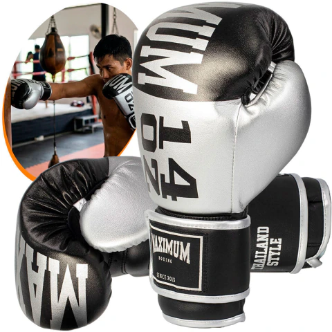 Luva de Boxe e Muay Thai Maximum OZ Preto e Prata Power Face