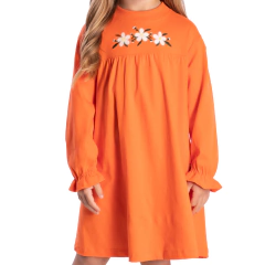 Vestido Infantil Laranja Bordado Floral Manga Longa Jaca Lelé - comprar online