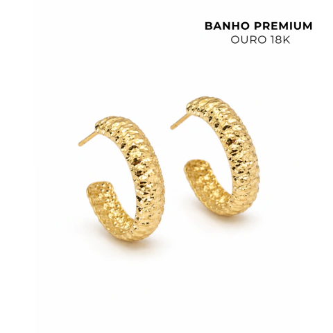 Brinco Argola Detalhada Banho Ouro 18K