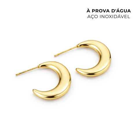 Brinco Argola Lua Aço Inoxidável Dourado