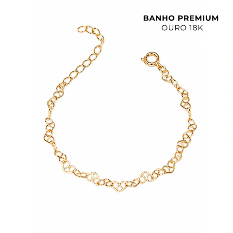 Pulseira Corações Vazados Banho Ouro 18K