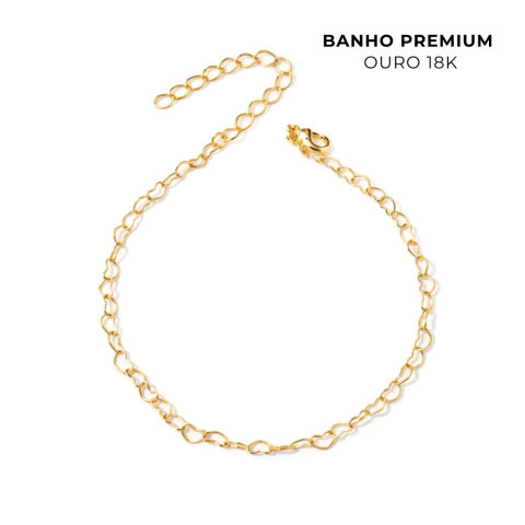 Pulseira Elos Coração Banho Ouro 18K