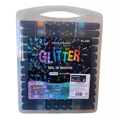 Brush Pen Glitter - 48 cores (24 canetas duplas)