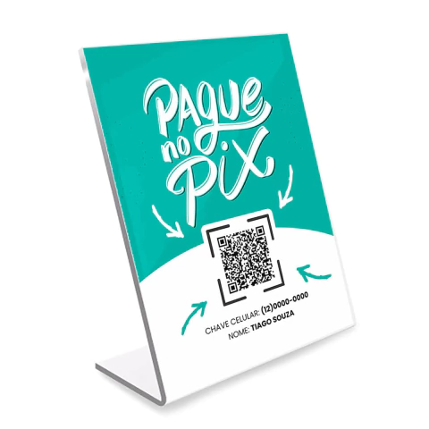 Display de Mesa Placa PIX Personalizada com QR CODE