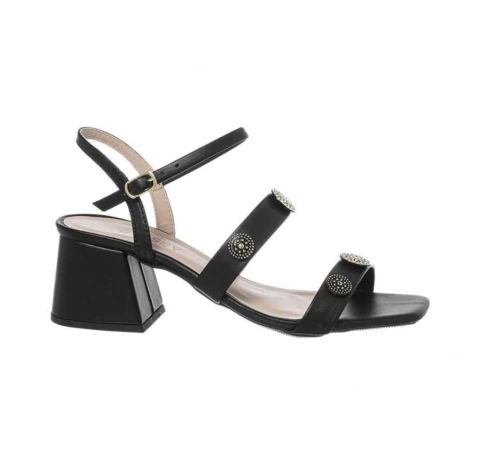 Sandália bloco preto 5 cm fivela dourada - comprar online