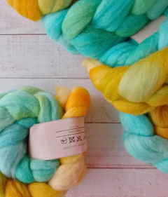 Vellón de lana Merino 100 gramos FADE VERDE - Hilados Infi