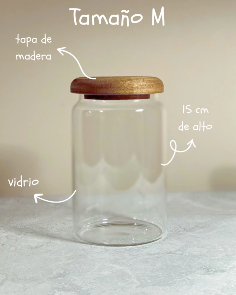 Frasco de vidrio con tapa de madera M