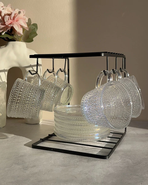 SET - 6 TAZAS TORNASOLADAS + PLATOS + RACK NEGRO - comprar online