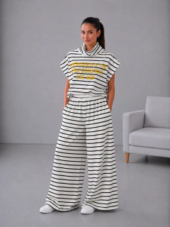 Conjunto palazo súper ancho rayado Rústico + Polera Mag - comprar online