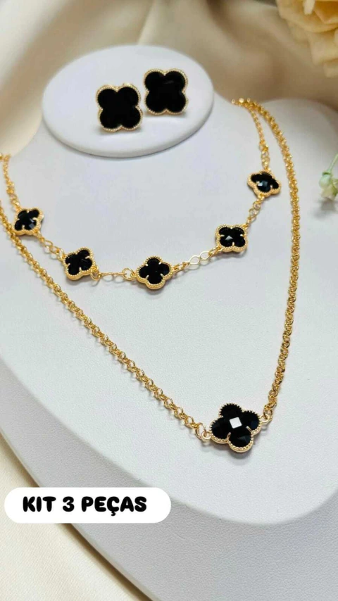 Kit Trevo Preto 03 peças - Folheado a Ouro 18K - comprar online