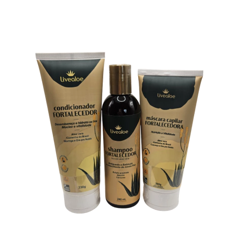 Kit Fortalecedor Live Aloe – Shampoo, Condicionador & Máscara Naturais para Queda e Reconstrução Capilar