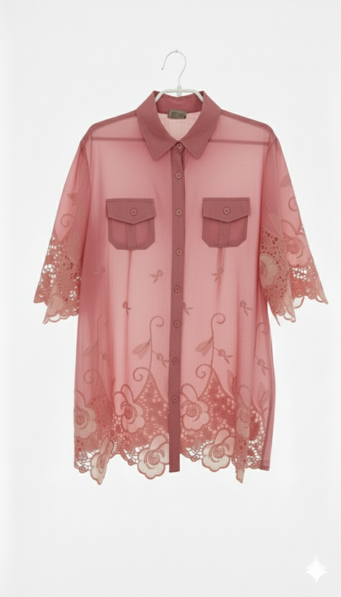 Chemise Rosa com Bordados - Japna