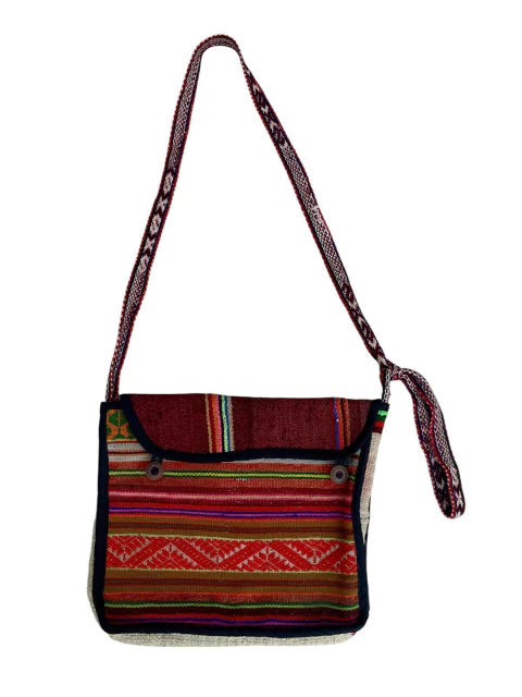 Bolsa Transversal Artesanal Peruana Lã Natural