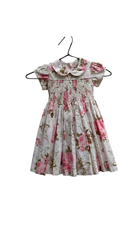 Vestido Bebê Festa Floral Rosa Lastex Gola Peter Pan - Beija Flor