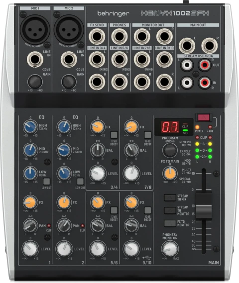 Consola Mixer Behringer Xenyx 1002SFX 10 Canales Interfaz USB Efectos Stream
