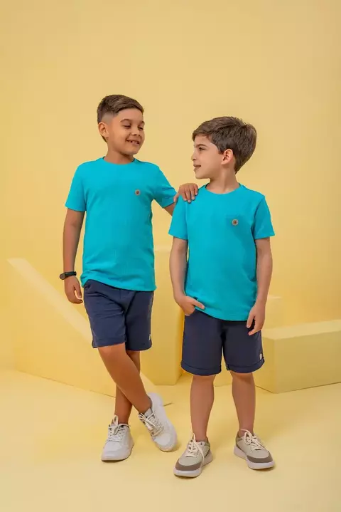 Conjunto Camisa TRICOT (AZUL SCUBA) + Short em Moletinho (MARINHO)