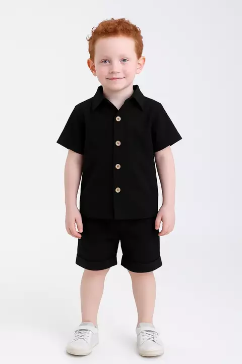 Conjunto LINHO CAMISA GOLA PADRE (PRETO)+ SHORT LINHO MIDI