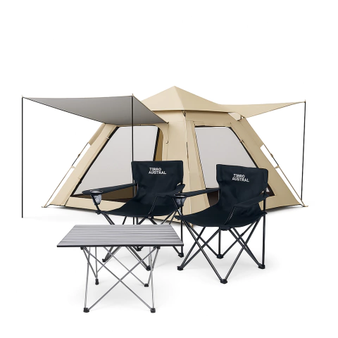 Kit campamento listo!!! Carpa autoarmable + mesa plegable + 2 sillas 120kg