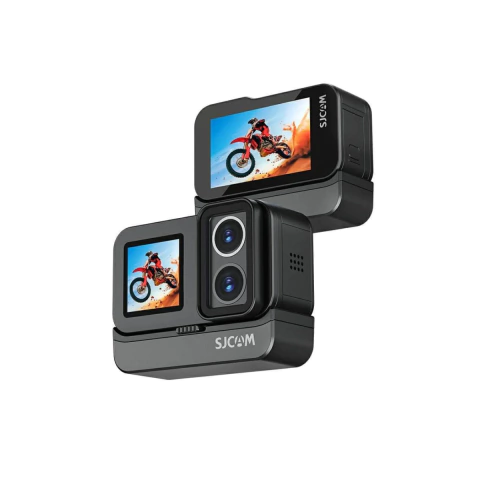 Cámara de acción SJCAM SJ20 Dual Lens negra con doble pantalla y doble lente, grabación 4K 60FPS y visión nocturna.