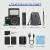 Contenido de la caja de la cámara digital Dellorean 5K 75MP con accesorios: cámara, trípode, bolsa de transporte, correa, memoria SD 64GB, dos baterías, base de carga, cable USB-A a USB-C y paño de limpieza.