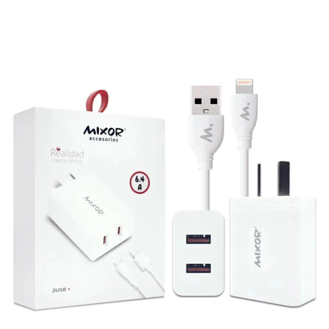 CARGADOR 220V MIXOR MOD019 – REALIDAD -2USB + CABLE LIGHTNING (6.4A)